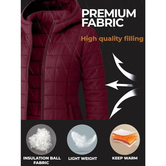 Women's Puffer Jacket Hood 32 Degree Quilted Winter Puff Foldable Jacket Red - Picture 7 of 7
